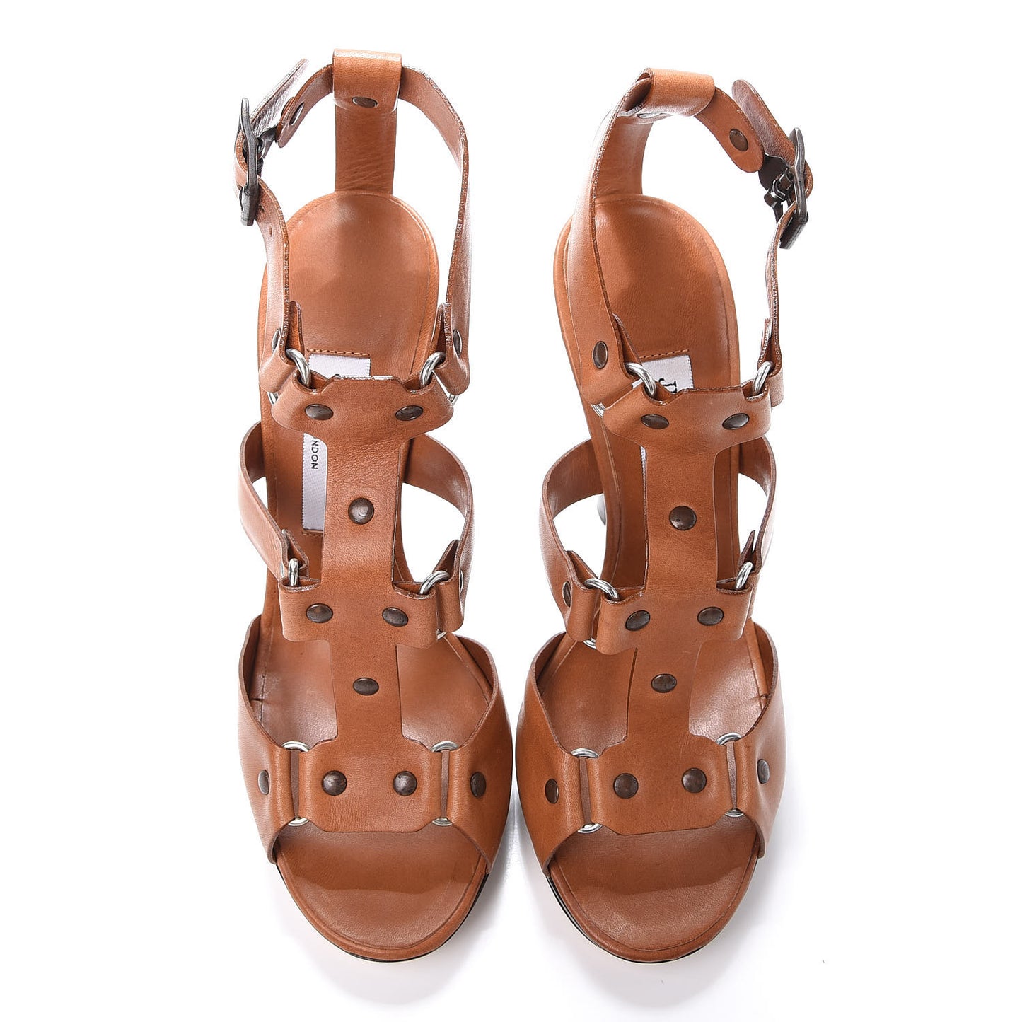 Calfskin Studded Cage Sandal 38 Brown