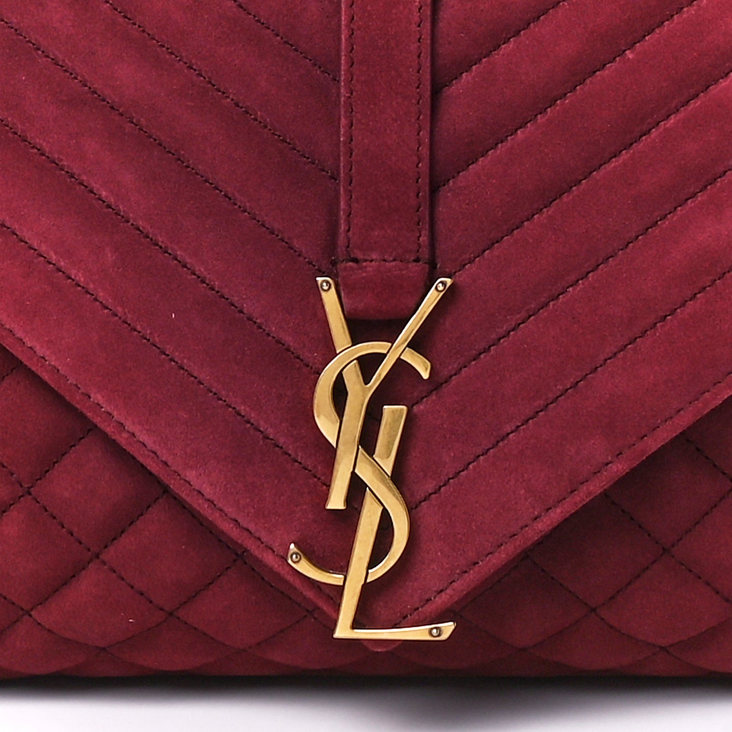 Suede Mixed Matelasse Tri-Quilt Large Monogram Envelope Satchel Red