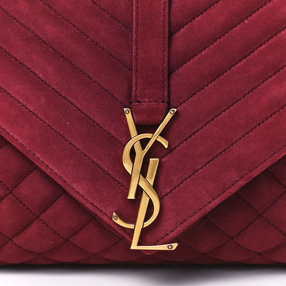 Saint Laurent Suede Mixed Matelasse Tri-Quilt Large Monogram Envelope Satchel Red 10 of 13