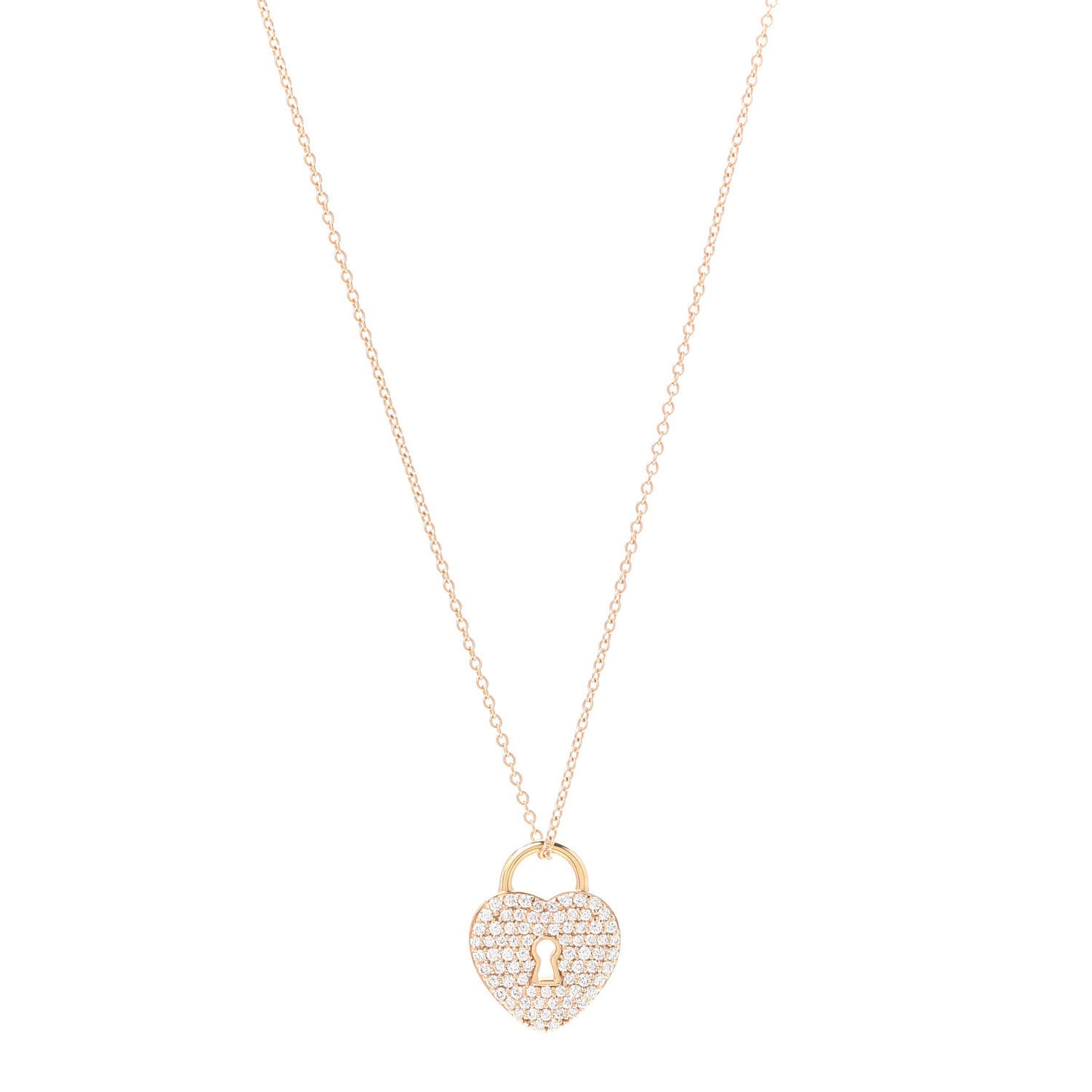 18K Rose Gold Diamond Heart Lock Pendant Necklace