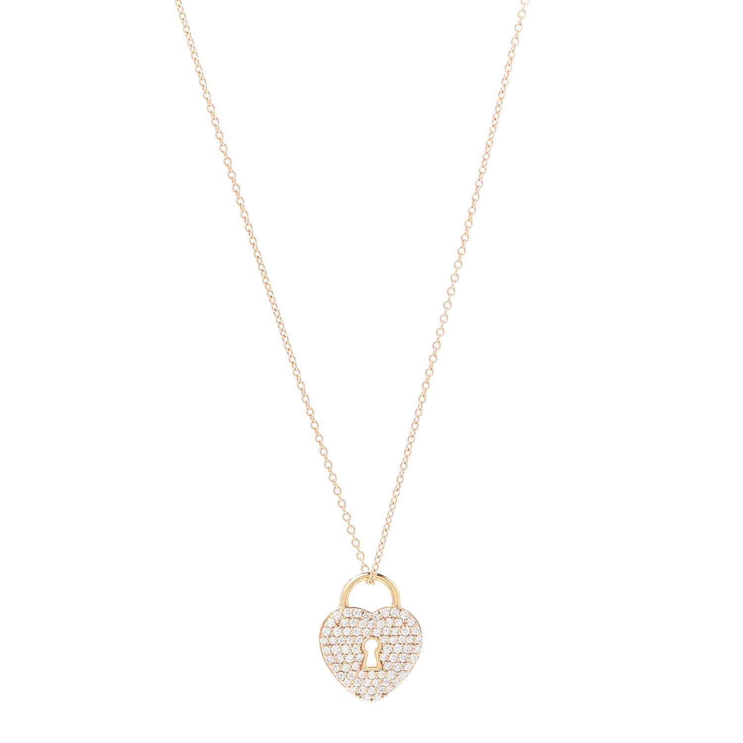Tiffany 18K Rose Gold Diamond Heart Lock Pendant Necklace 1 of 6