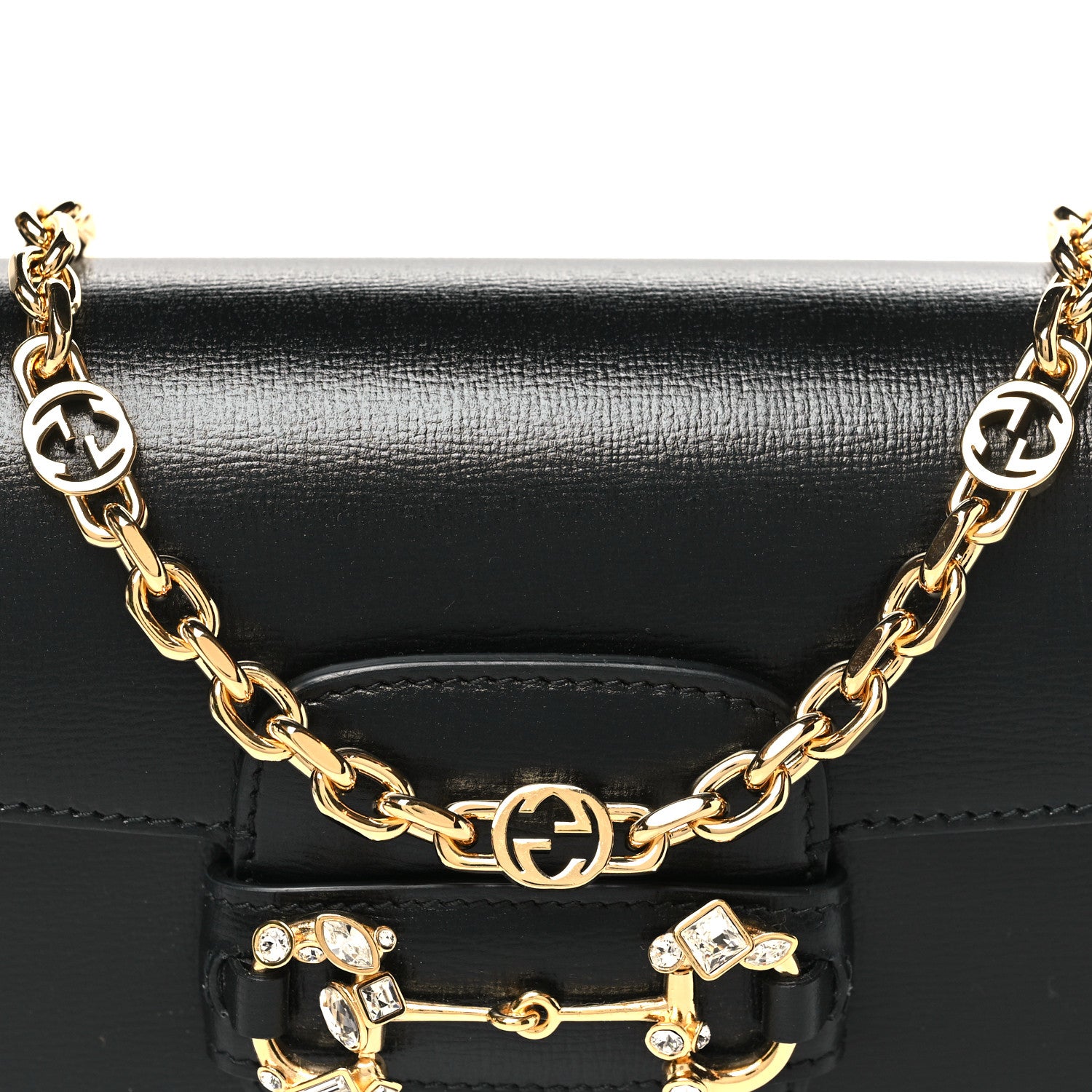 Gucci Azalea Calfskin Crystal Small Horsebit 1955 Bag Black 8 of 10