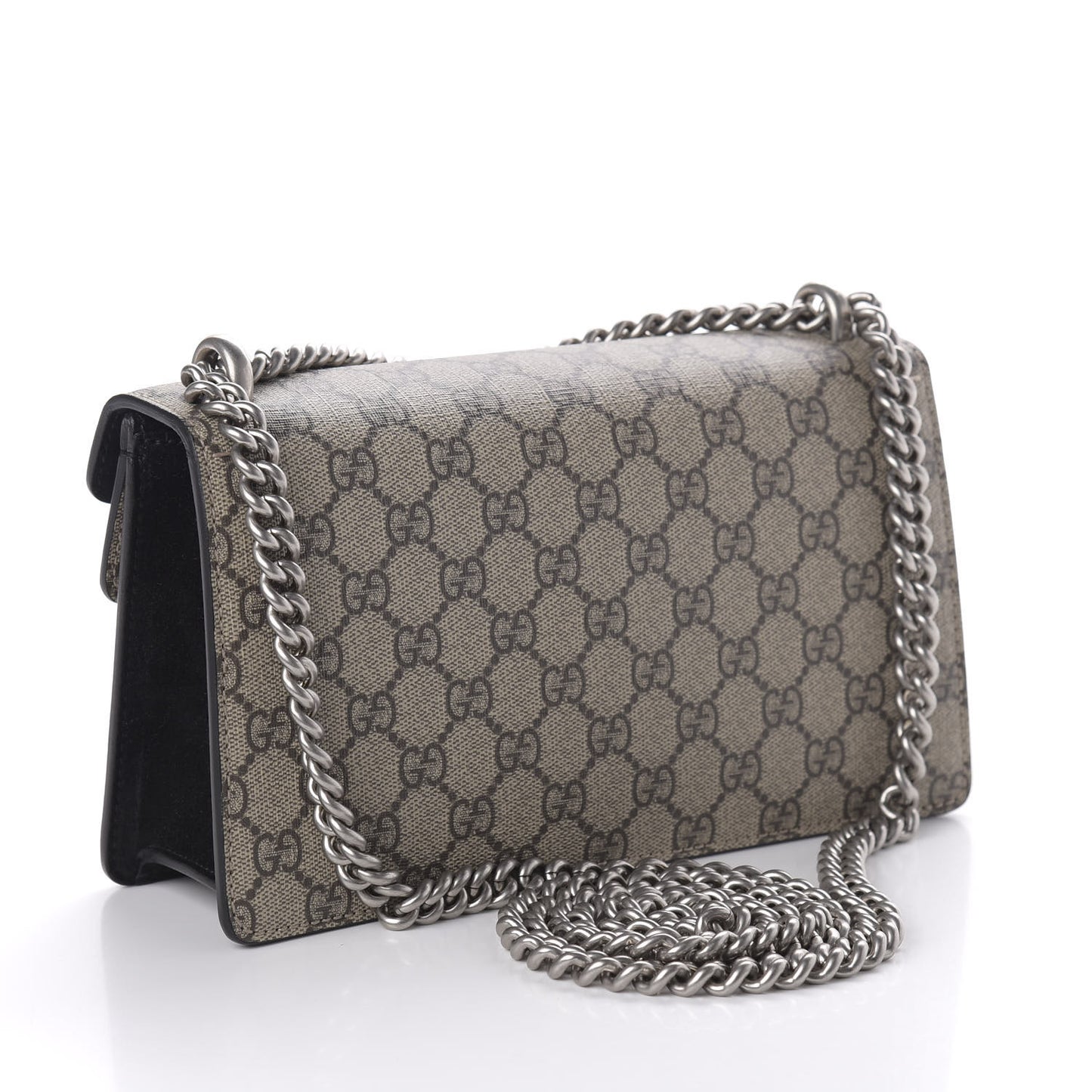 GG Supreme Monogram Suede Crystal Small Dionysus Shoulder Bag Beige Ebony Black