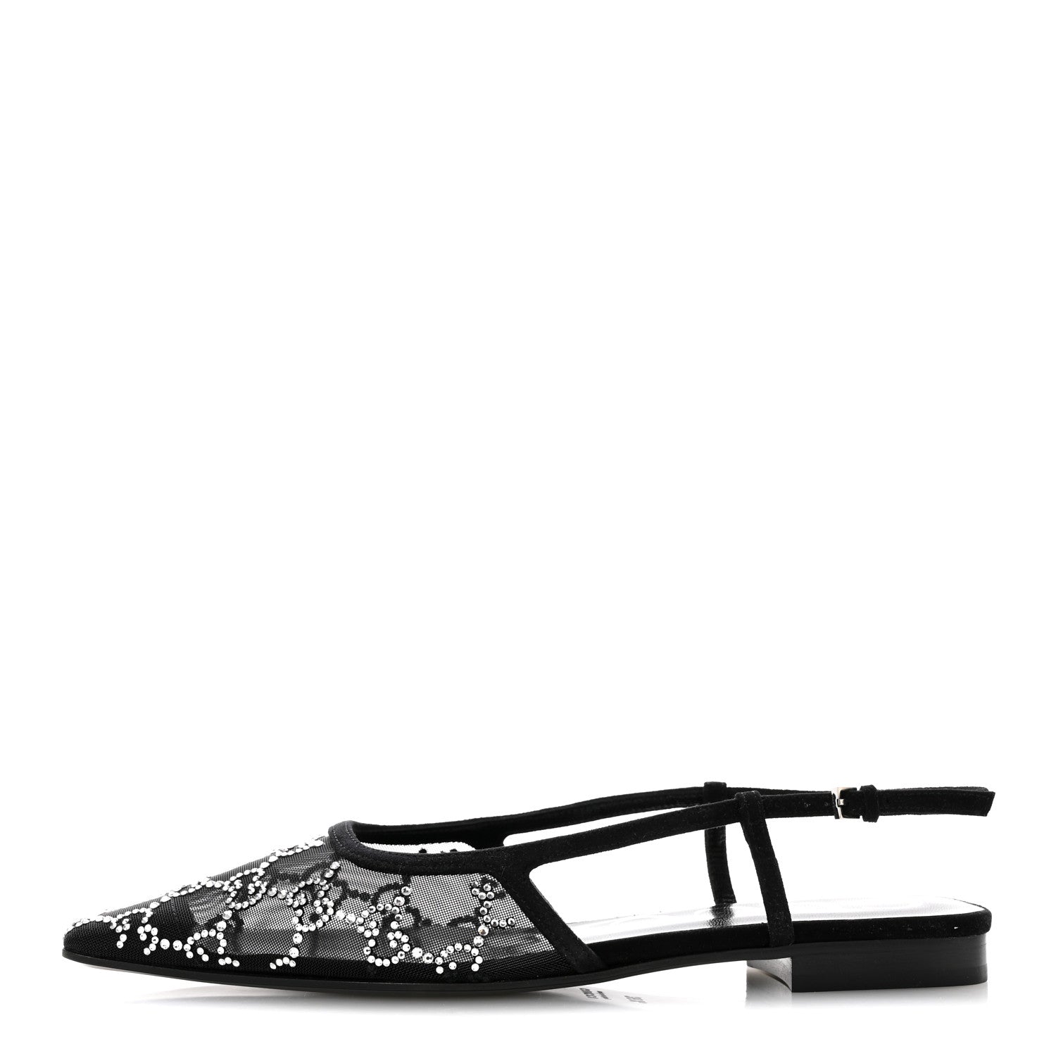Gucci Tela Retino Kid Scamosciato Crystal GG Monogram Square Demi Ballet Flats 36.5 Black 1 of 9