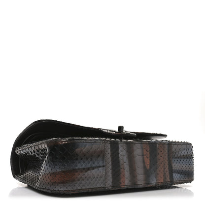 Chanel Metallic Snakeskin Medium Double Flap Black Grey Brown 3 of 10
