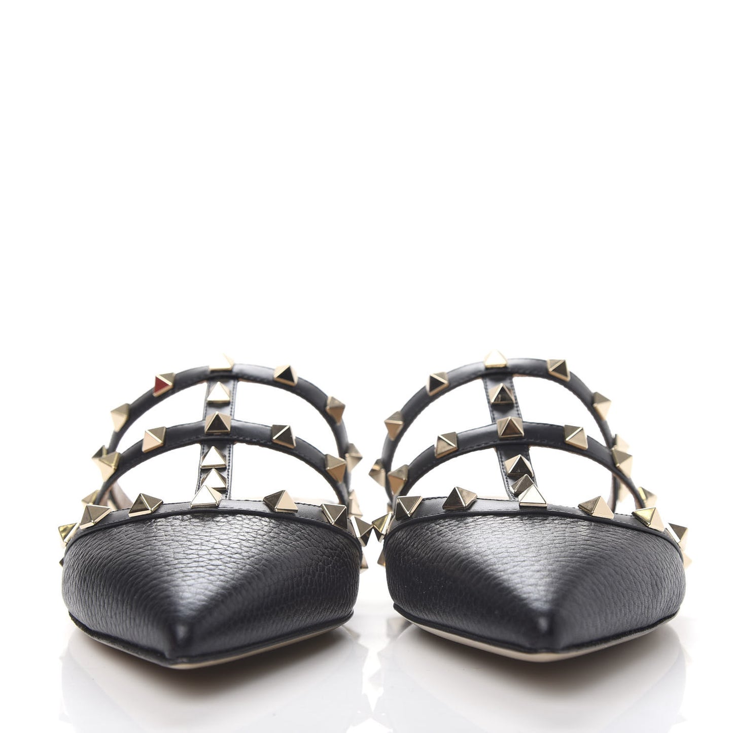 Pebbled Calfskin Rockstud Flat Cage Mules 38.5 Black