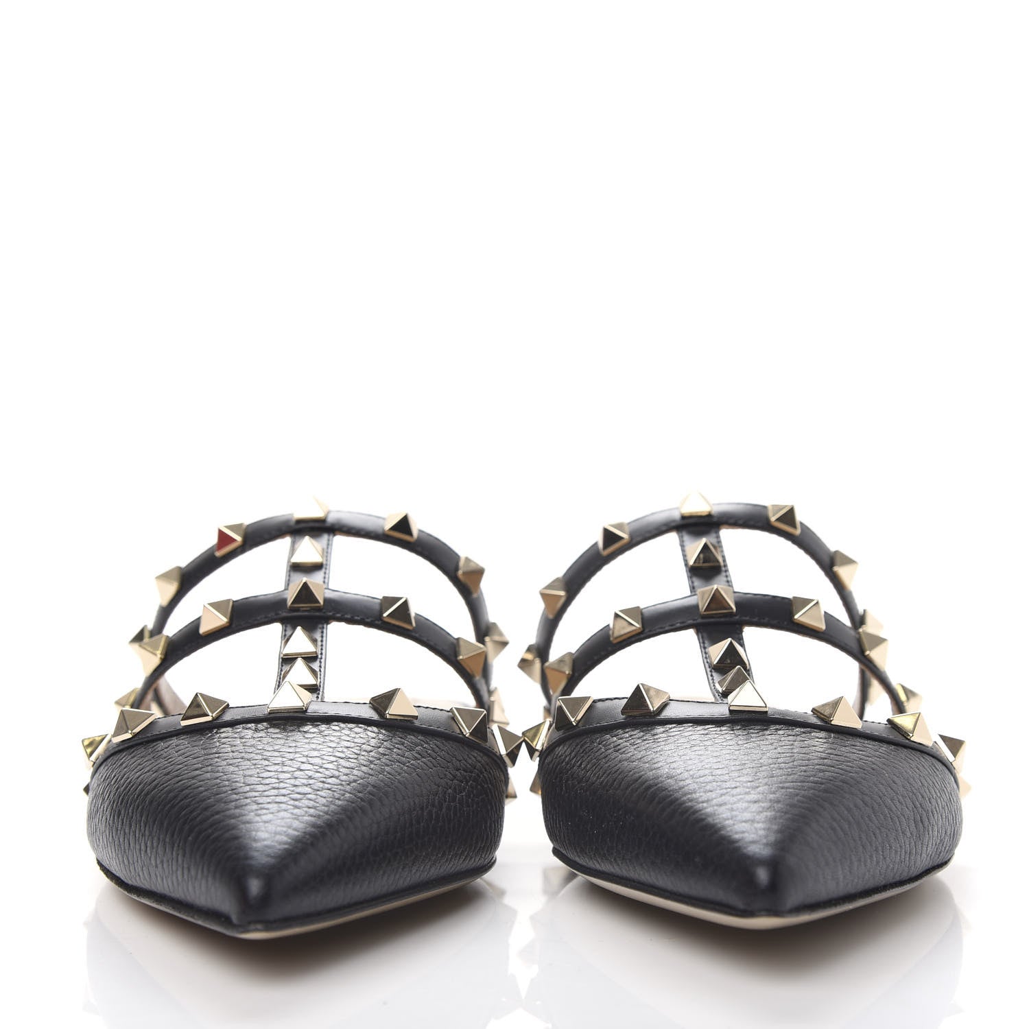 Valentino Garavani Pebbled Calfskin Rockstud Flat Cage Mules 38.5 Black 2 of 11