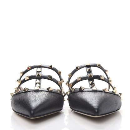 Valentino Garavani Pebbled Calfskin Rockstud Flat Cage Mules 38.5 Black 2 of 11
