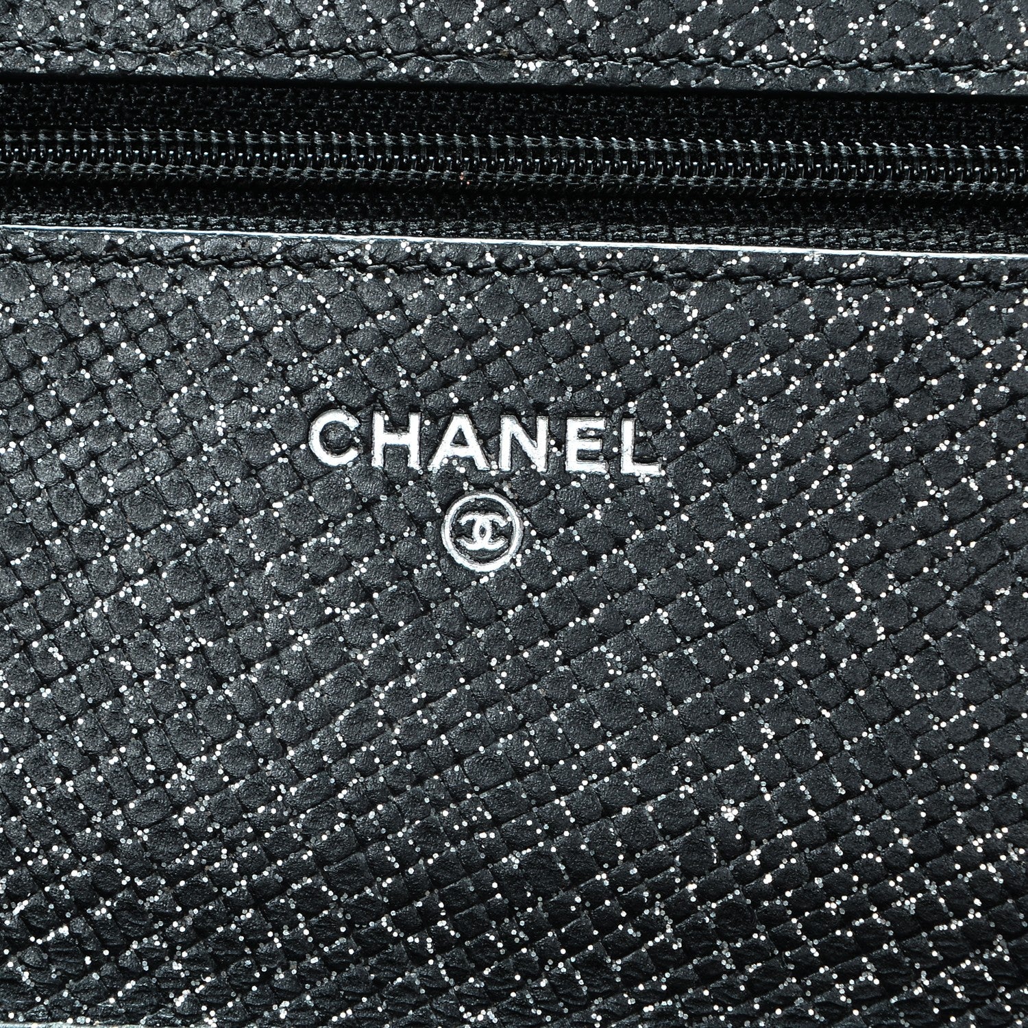Chanel Glitter Calfskin Quilted Wallet on Chain WOC Black Silver 6 of 8