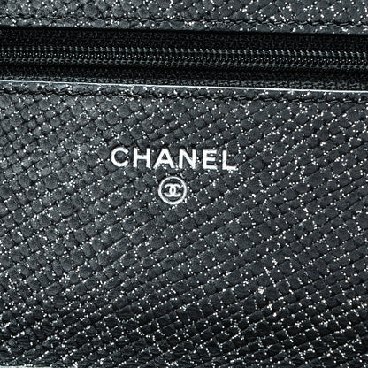 Chanel Glitter Calfskin Quilted Wallet on Chain WOC Black Silver 6 of 8