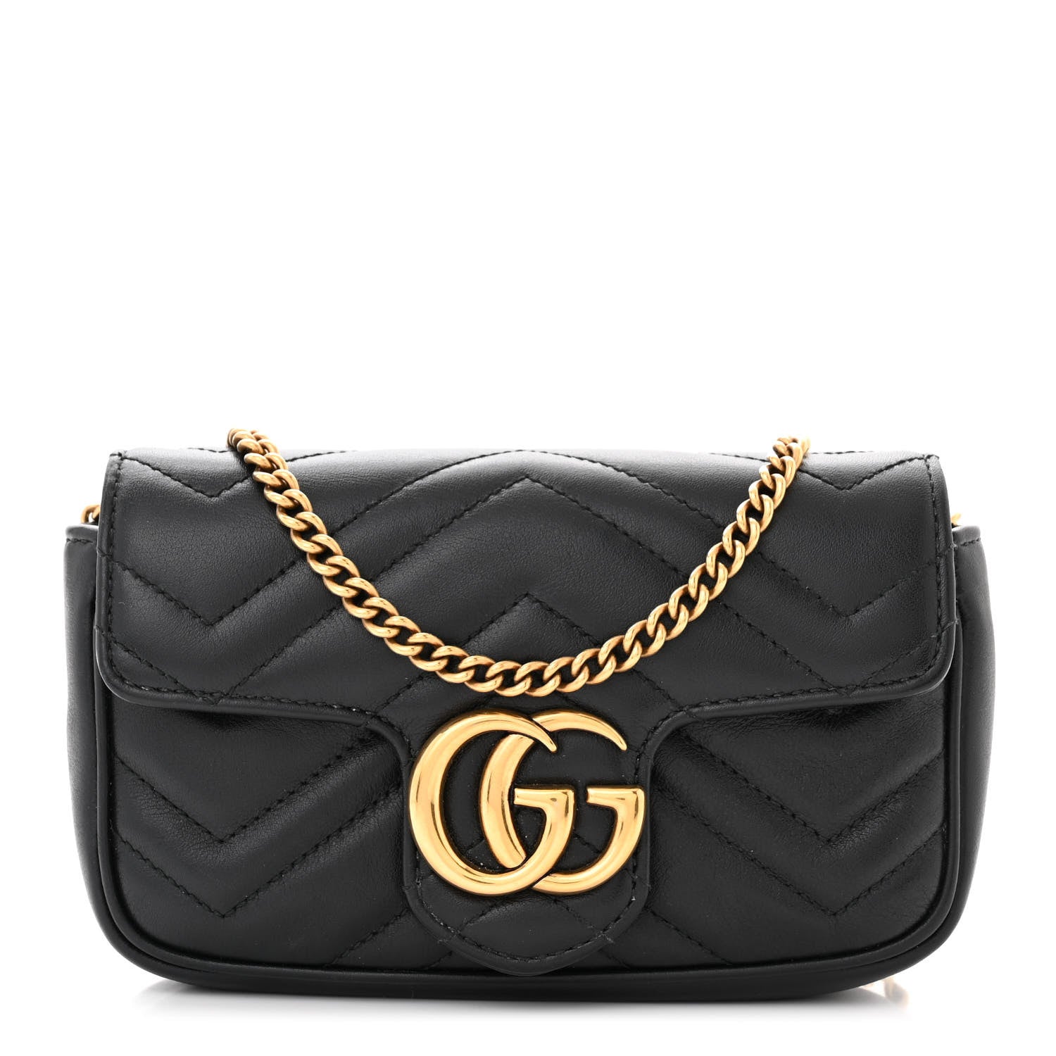 Gucci Calfskin Matelasse Super Mini GG Marmont Shoulder Bag Black 1 of 11