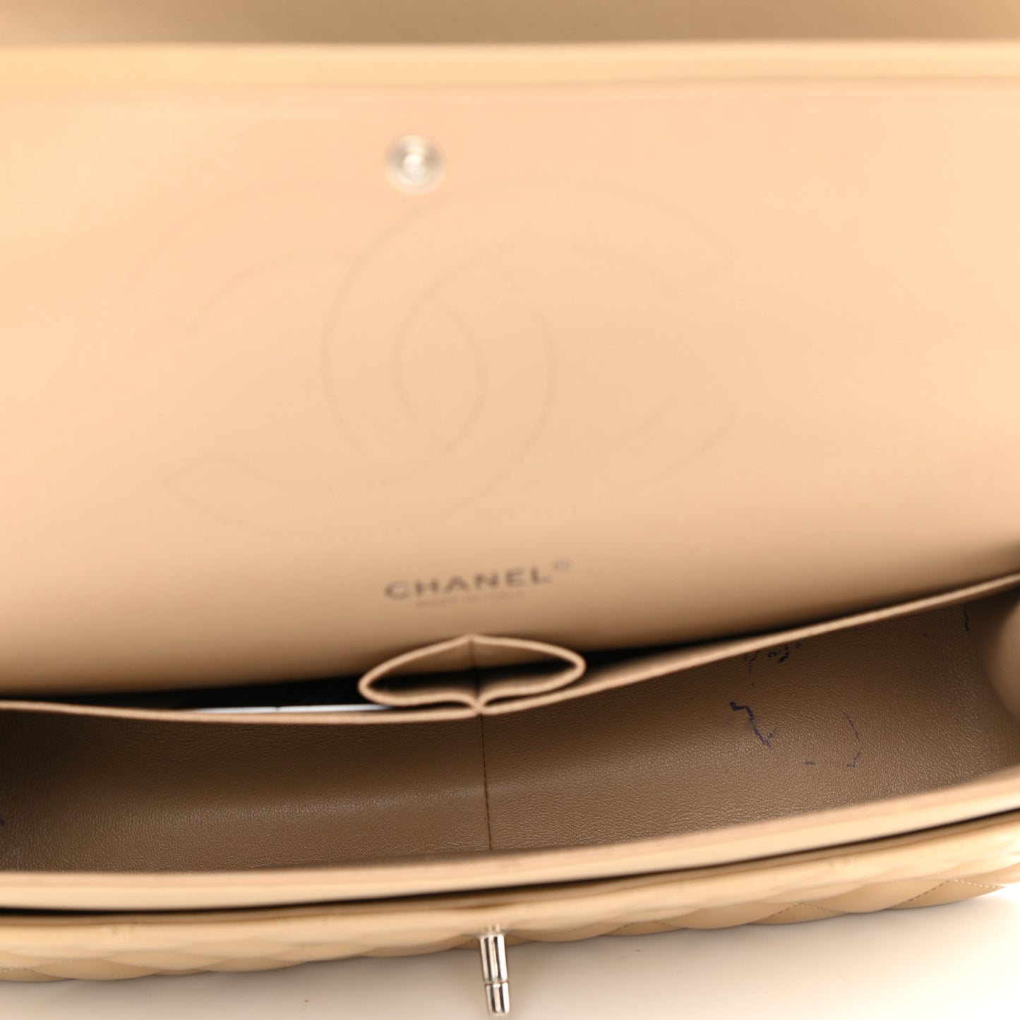 Patent Quilted Jumbo Double Flap Beige