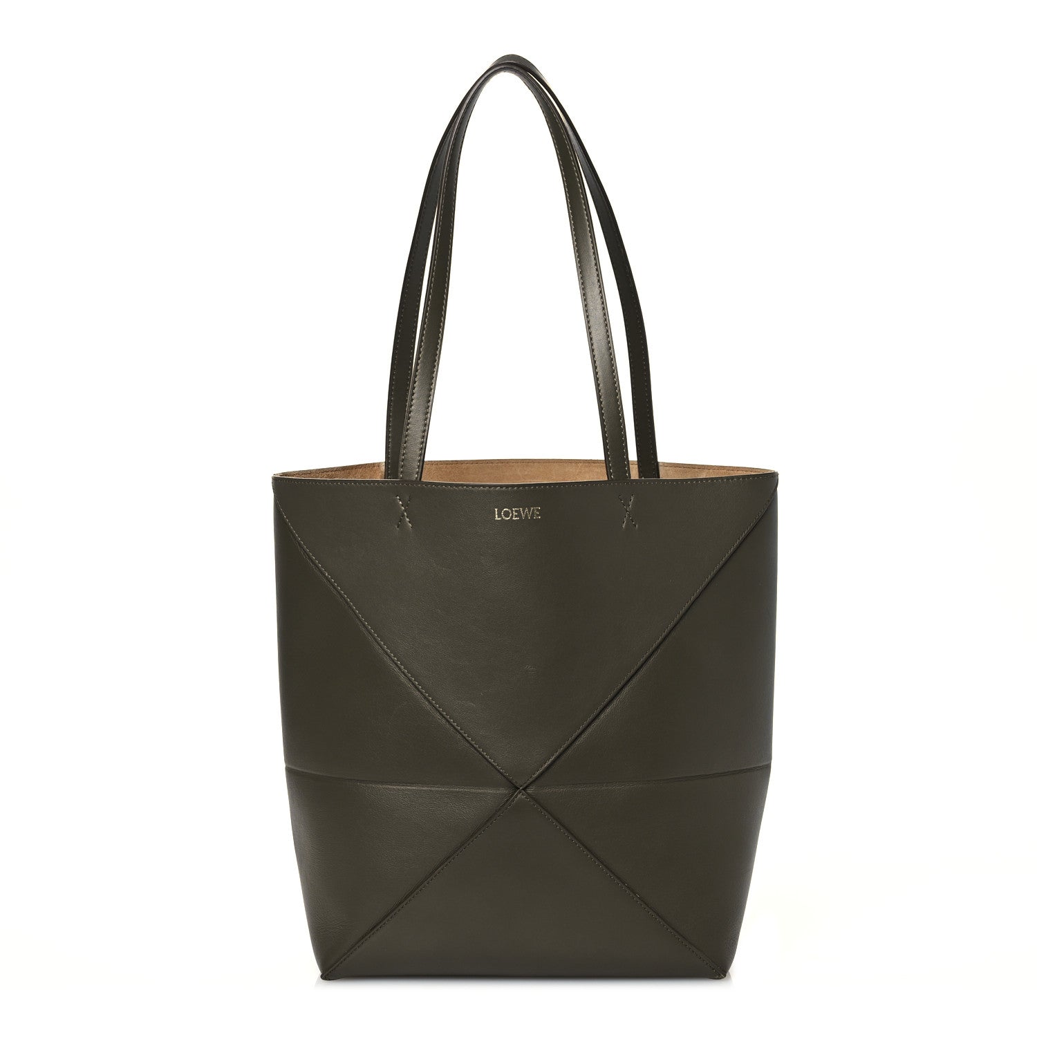 Loewe Shiny Calfskin Medium Puzzle Fold Tote Dark Khaki Green 1 of 17