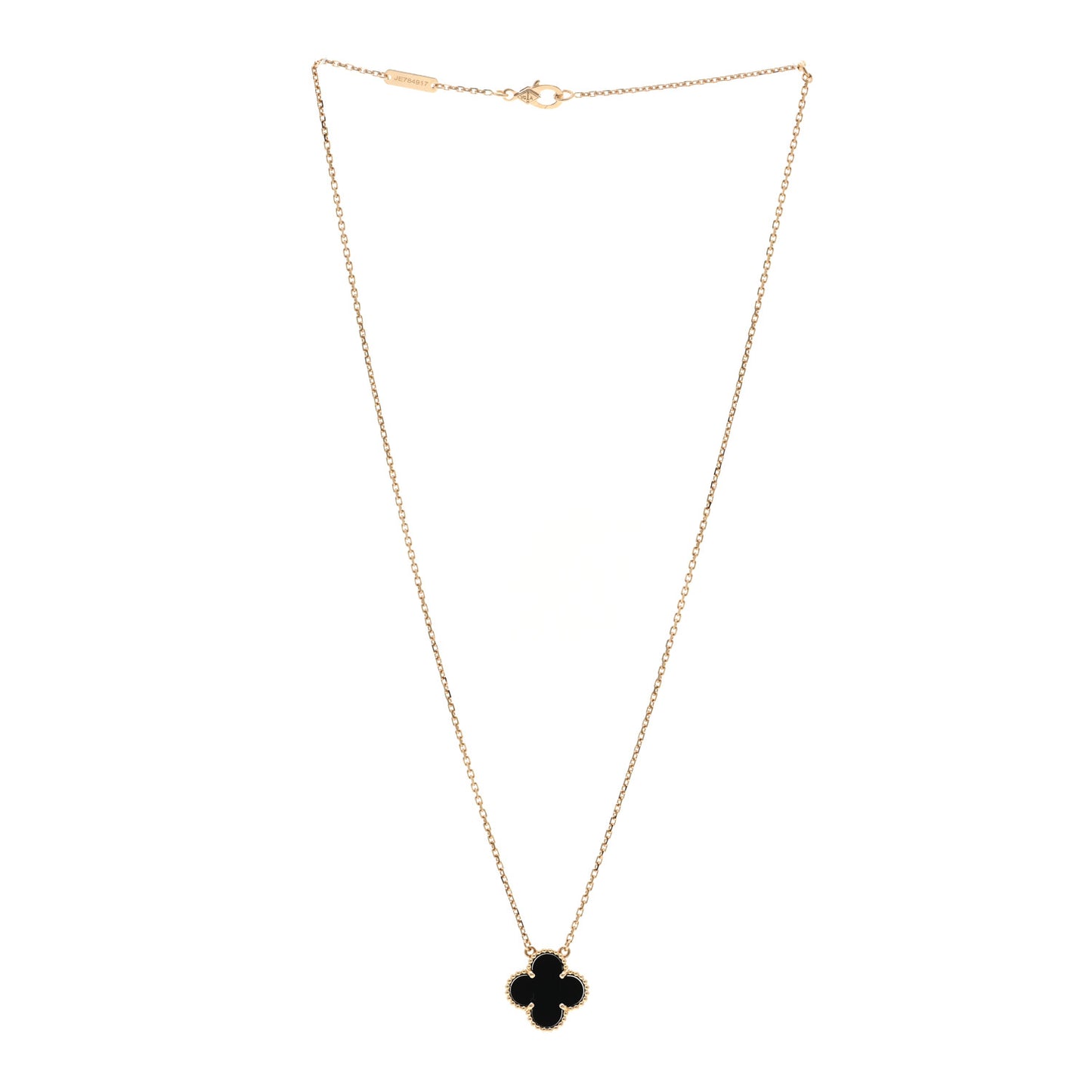 18K Yellow Gold Black Onyx Vintage Alhambra Pendant Necklace