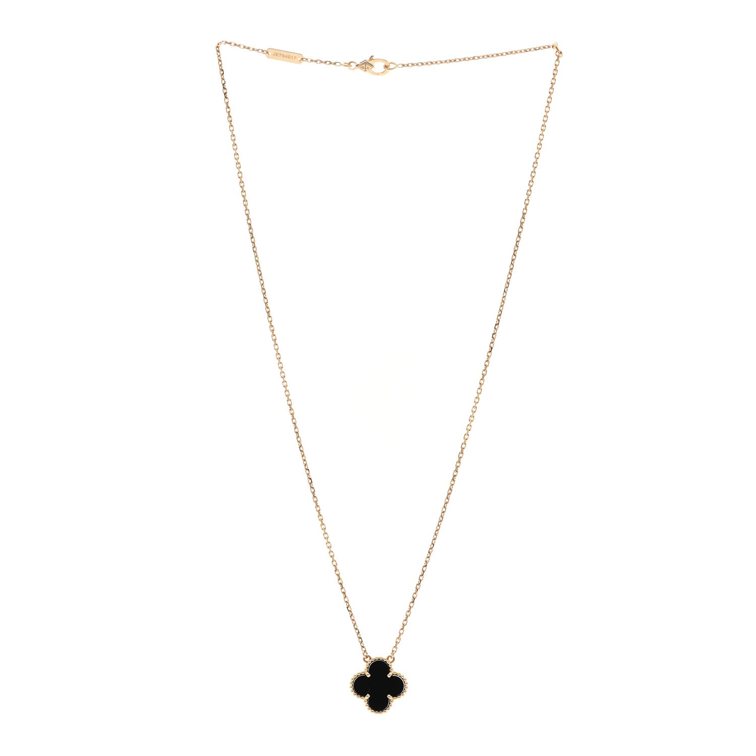 Van Cleef & Arpels 18K Yellow Gold Black Onyx Vintage Alhambra Pendant Necklace 3 of 4