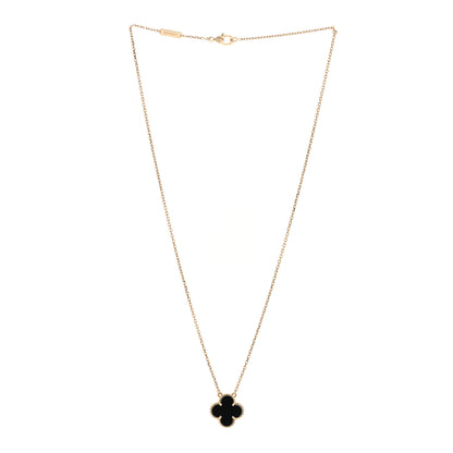 Van Cleef & Arpels 18K Yellow Gold Black Onyx Vintage Alhambra Pendant Necklace 3 of 4