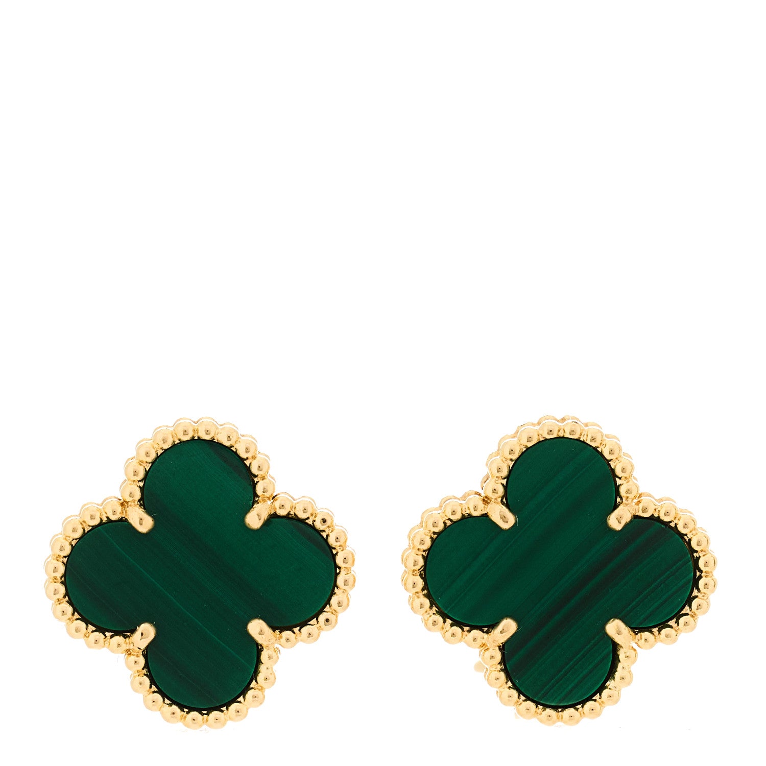 Van Cleef & Arpels 18K Yellow Gold Malachite Vintage Alhambra Earrings 1 of 5
