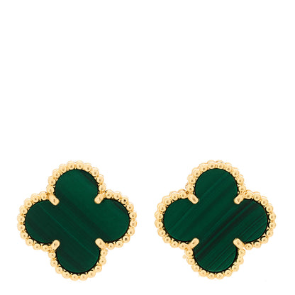 Van Cleef & Arpels 18K Yellow Gold Malachite Vintage Alhambra Earrings 1 of 5