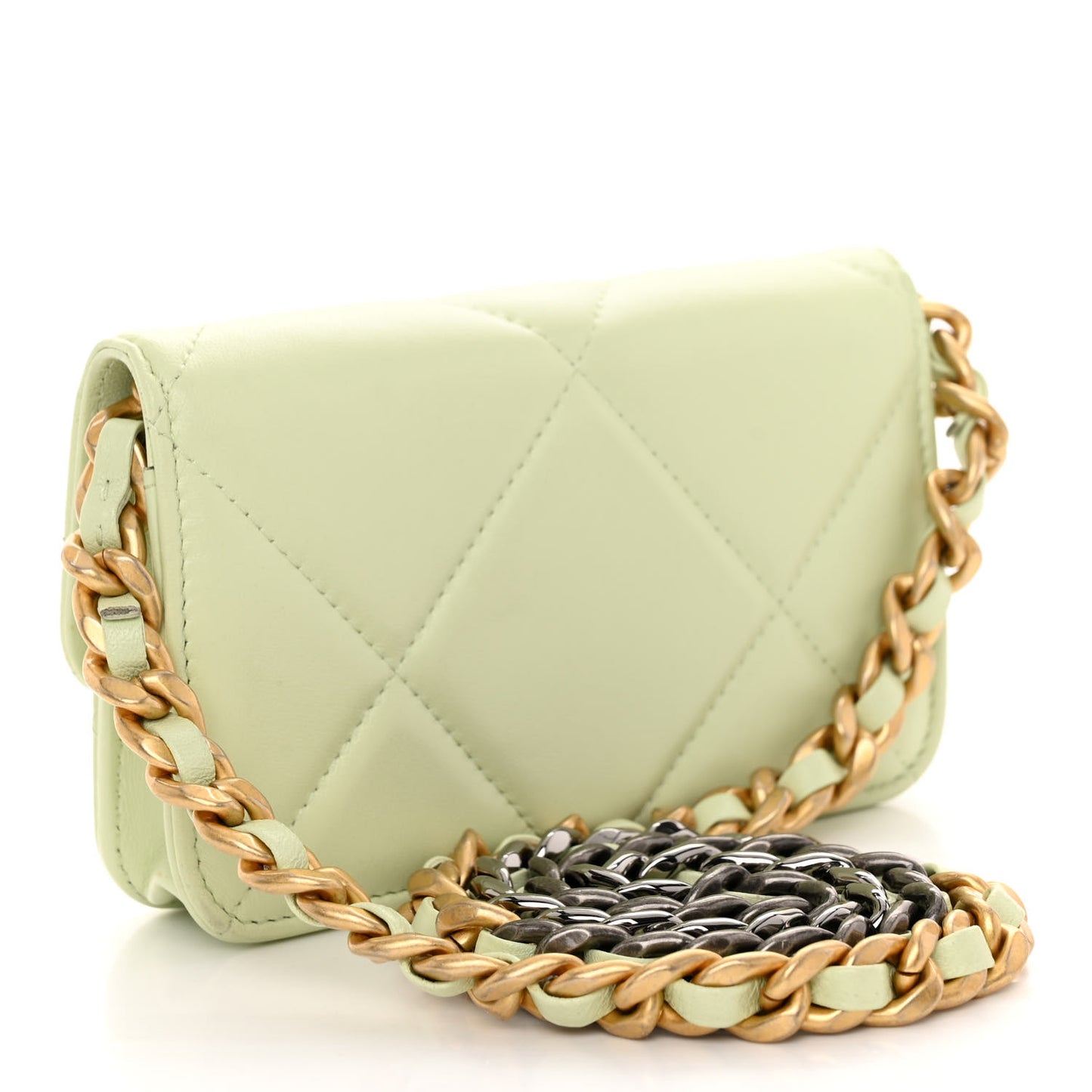 Lambskin Quilted 19 Clutch With Chain Light Green