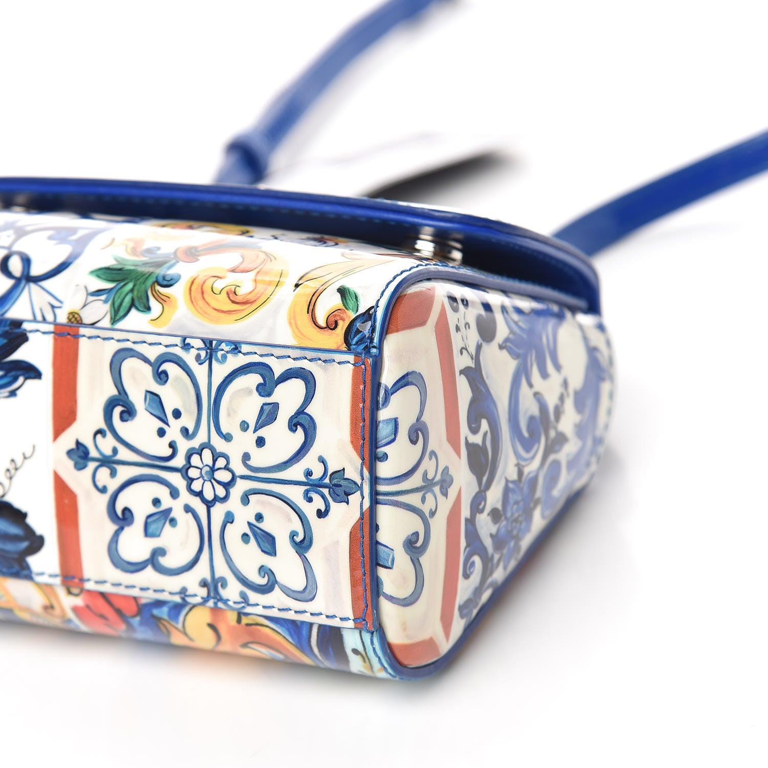 Dolce & Gabbana Vernis Micro Majolica Printed Miss Sicily Satchel White Blue 8 of 10