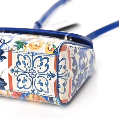 Dolce & Gabbana Vernis Micro Majolica Printed Miss Sicily Satchel White Blue 8 of 10