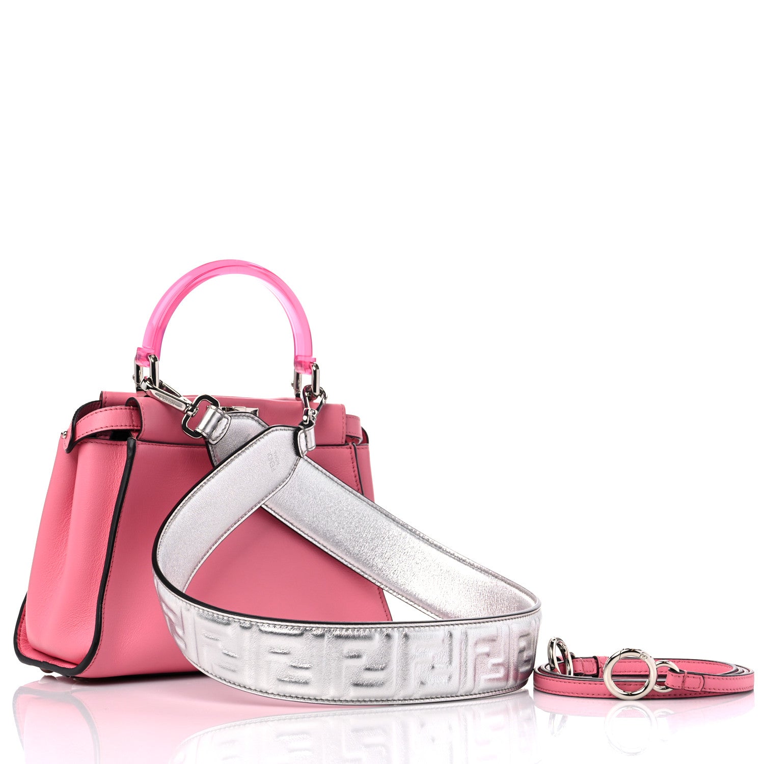 Fendi Vitello Seta Nappa Mini Plexi Handle Peekaboo Iconic Satchel Pink 3 of 10