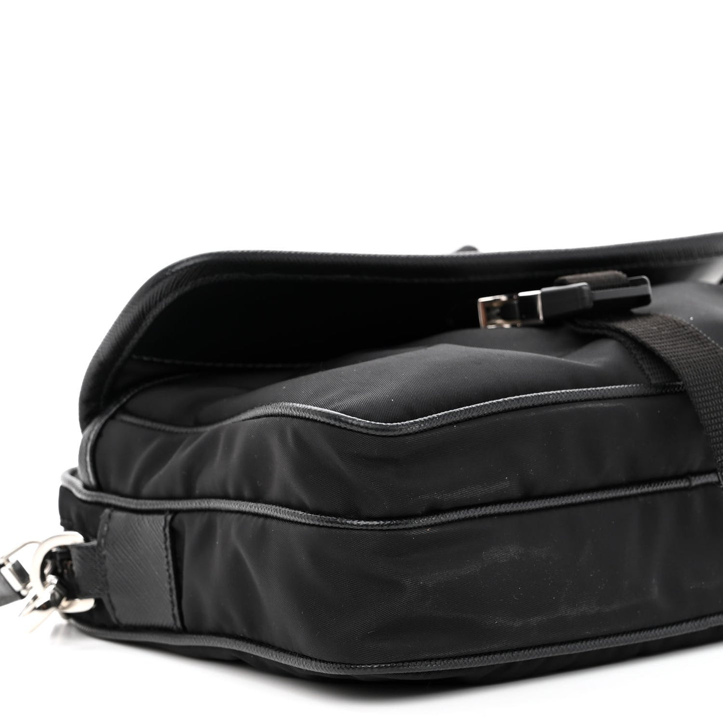 Re-Nylon Saffiano Pocket Single Snap Buckle Shoulder Bag Black