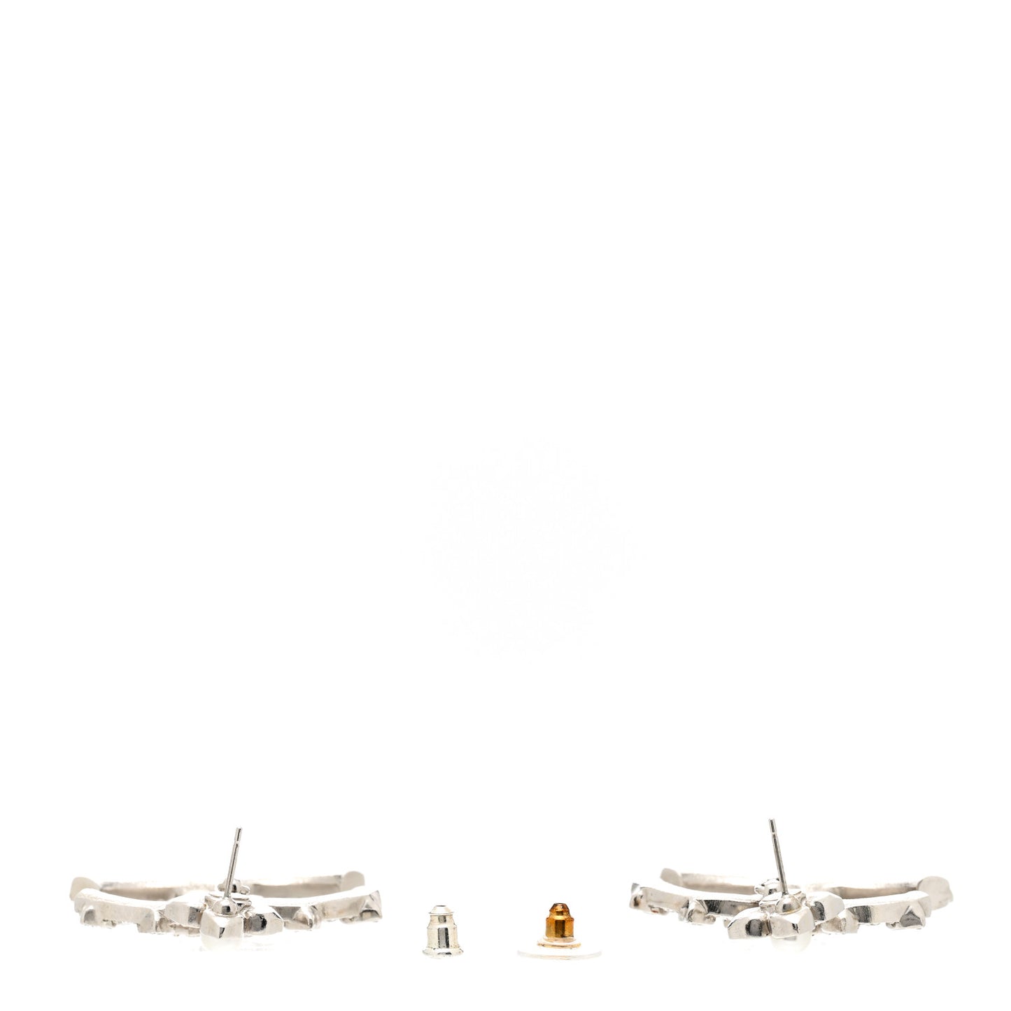 Metal Pearl Crystal CC Flower Drop Earrings Silver