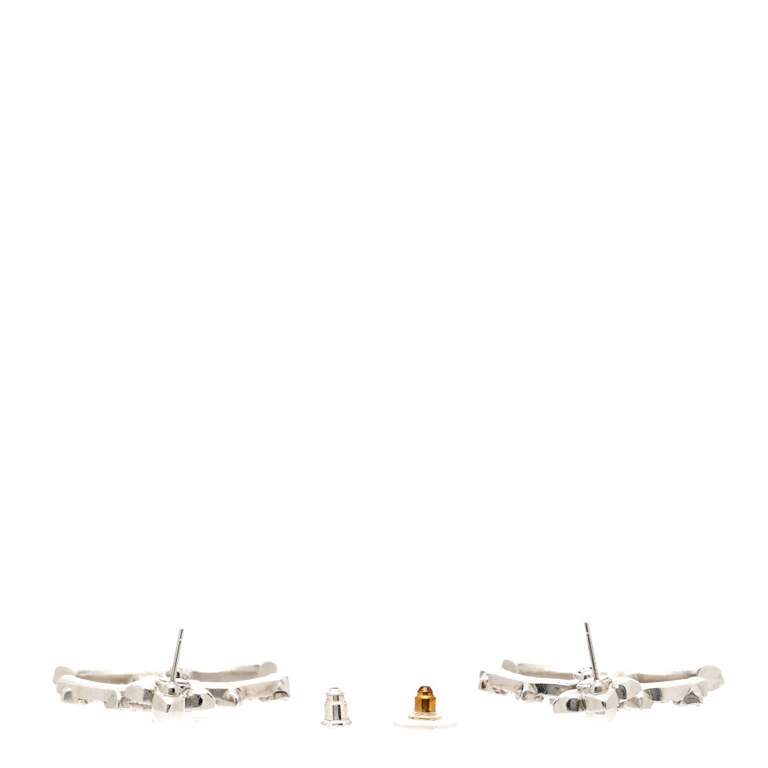 Chanel Metal Pearl Crystal CC Flower Drop Earrings Silver 3 of 6