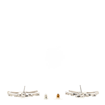 Chanel Metal Pearl Crystal CC Flower Drop Earrings Silver 3 of 6