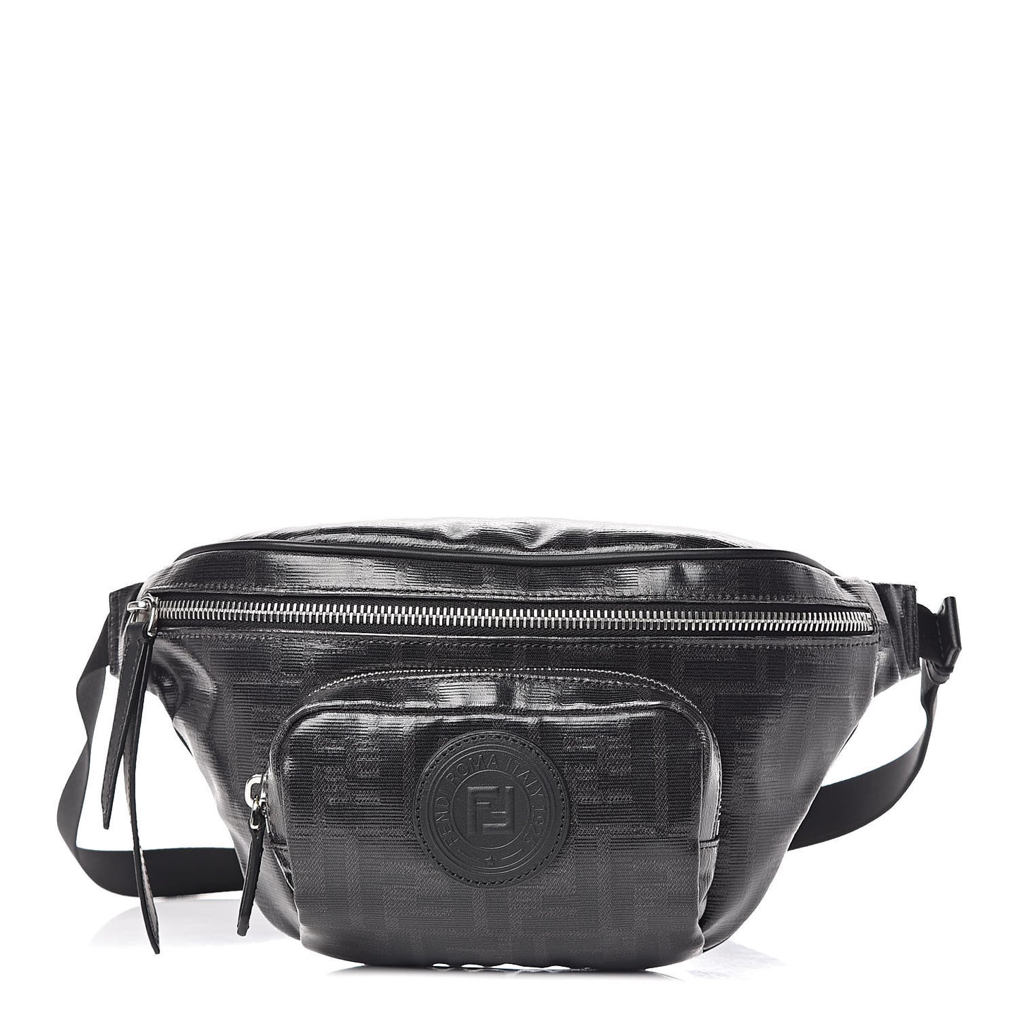 Glazed Fabric Vitello Century FF 1974 Stamp Patch Pocket Belt Bag Black