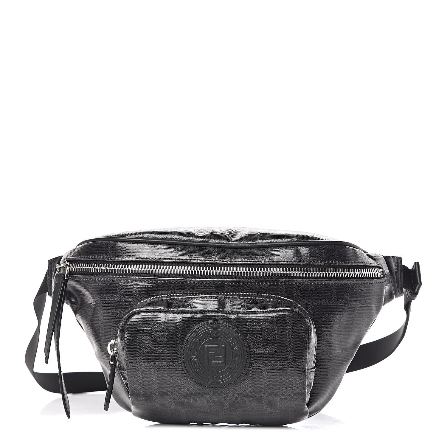 Fendi Glazed Fabric Vitello Century FF 1974 Stamp Patch Pocket Belt Bag Black 1 of 11