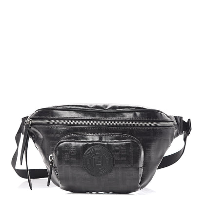 Fendi Glazed Fabric Vitello Century FF 1974 Stamp Patch Pocket Belt Bag Black 1 of 11