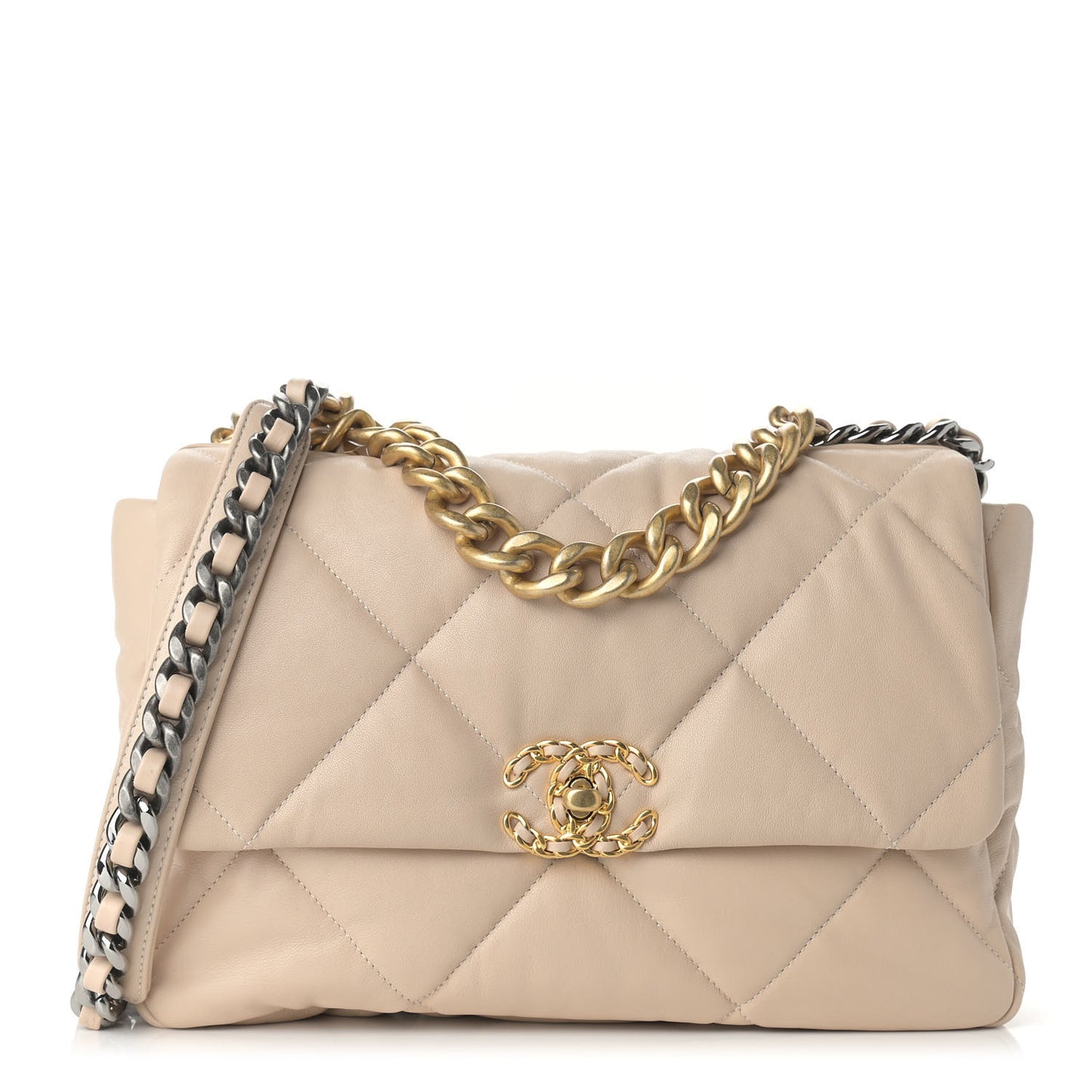 Lambskin Quilted Large Chanel 19 Flap Beige