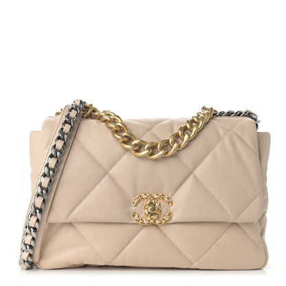 Chanel Lambskin Quilted Large Chanel 19 Flap Beige 1 of 9