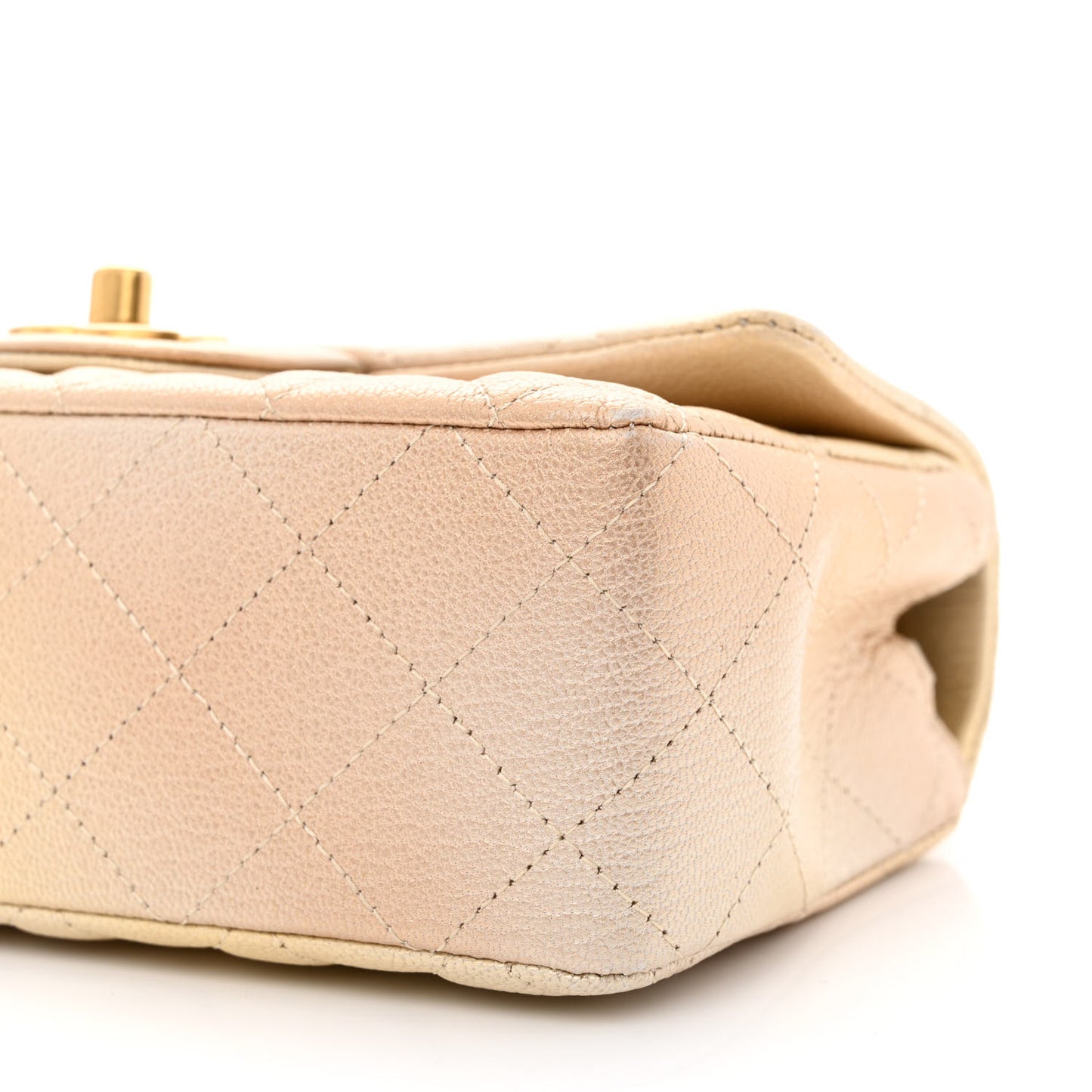 Metallic Goatskin Quilted Mini Rectangular Flap Gold