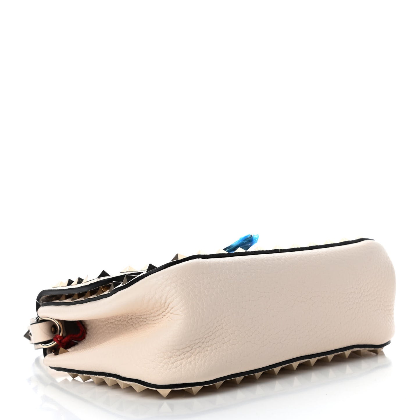Pebbled Calfskin Small Rockstud Top Handle Bag Light Ivory