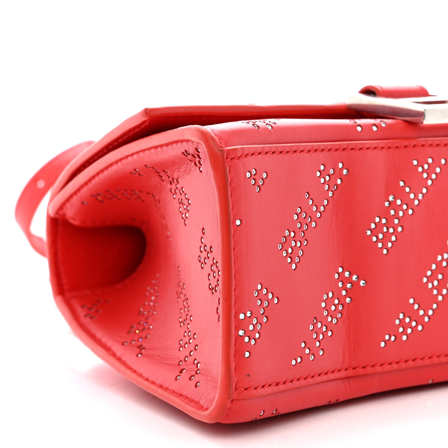 Smooth Calfskin Crystal Diagonal Allover Logo Hourglass Top Handle Bag XS Flame