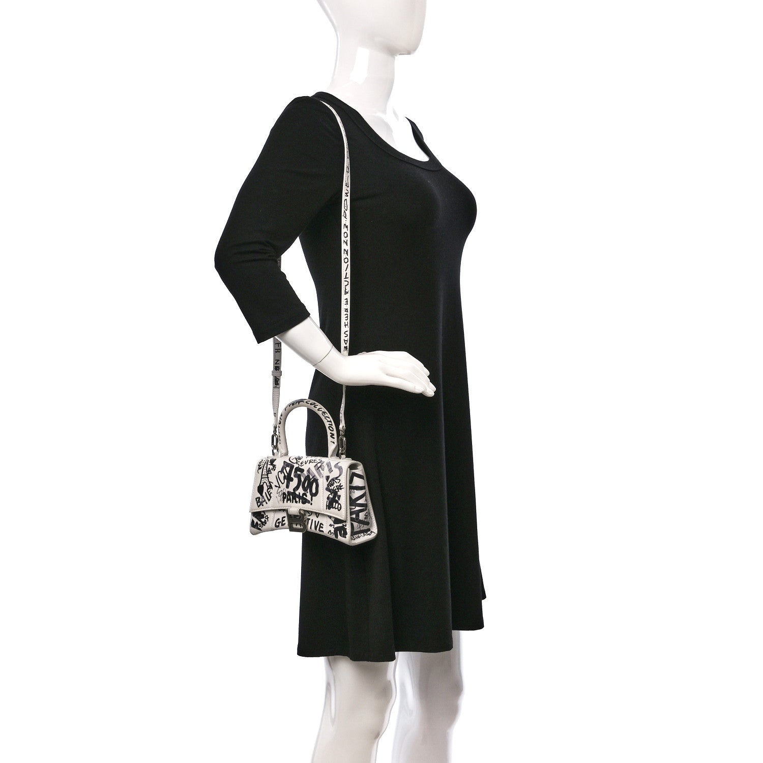 Balenciaga Smooth Calfskin Graffiti Hourglass Top Handle Bag XS White Black 3 of 11