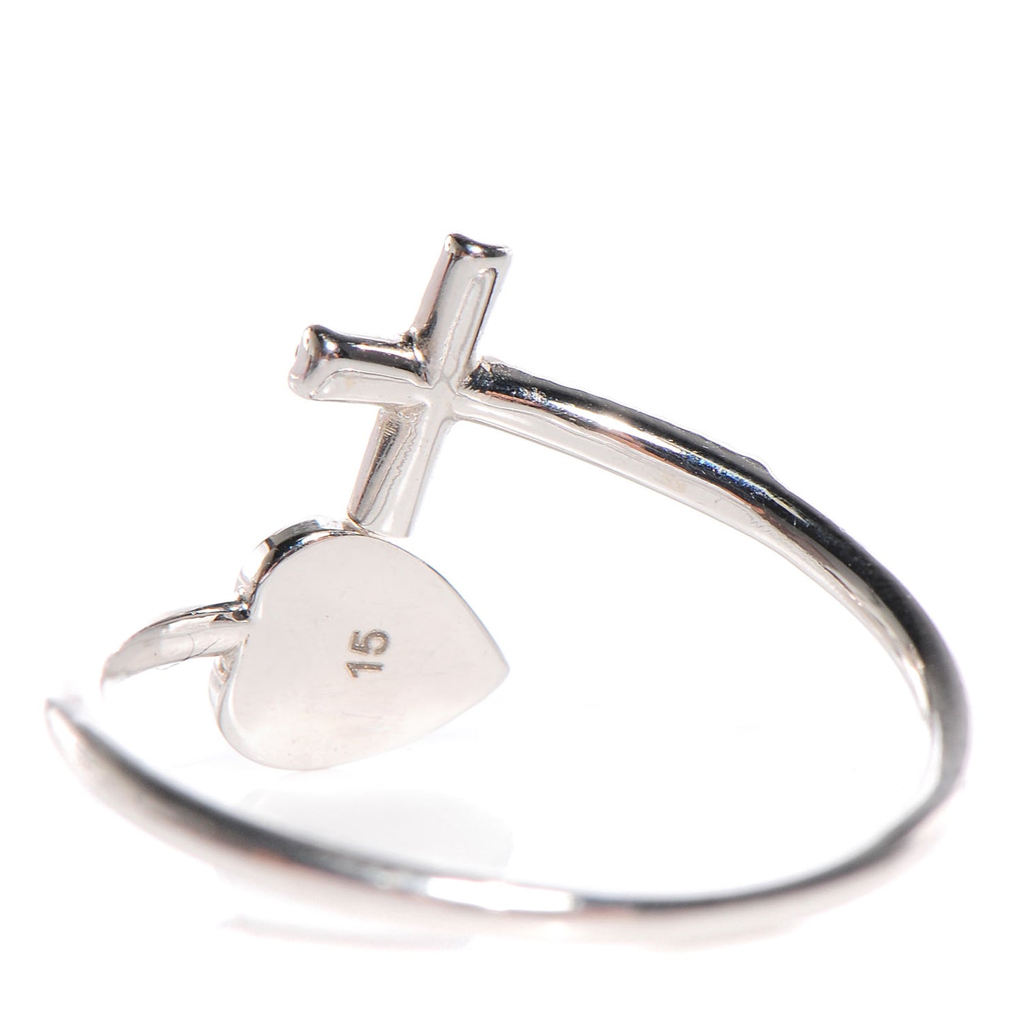 18k White Gold Diamond Heart Cross Ring 6.5