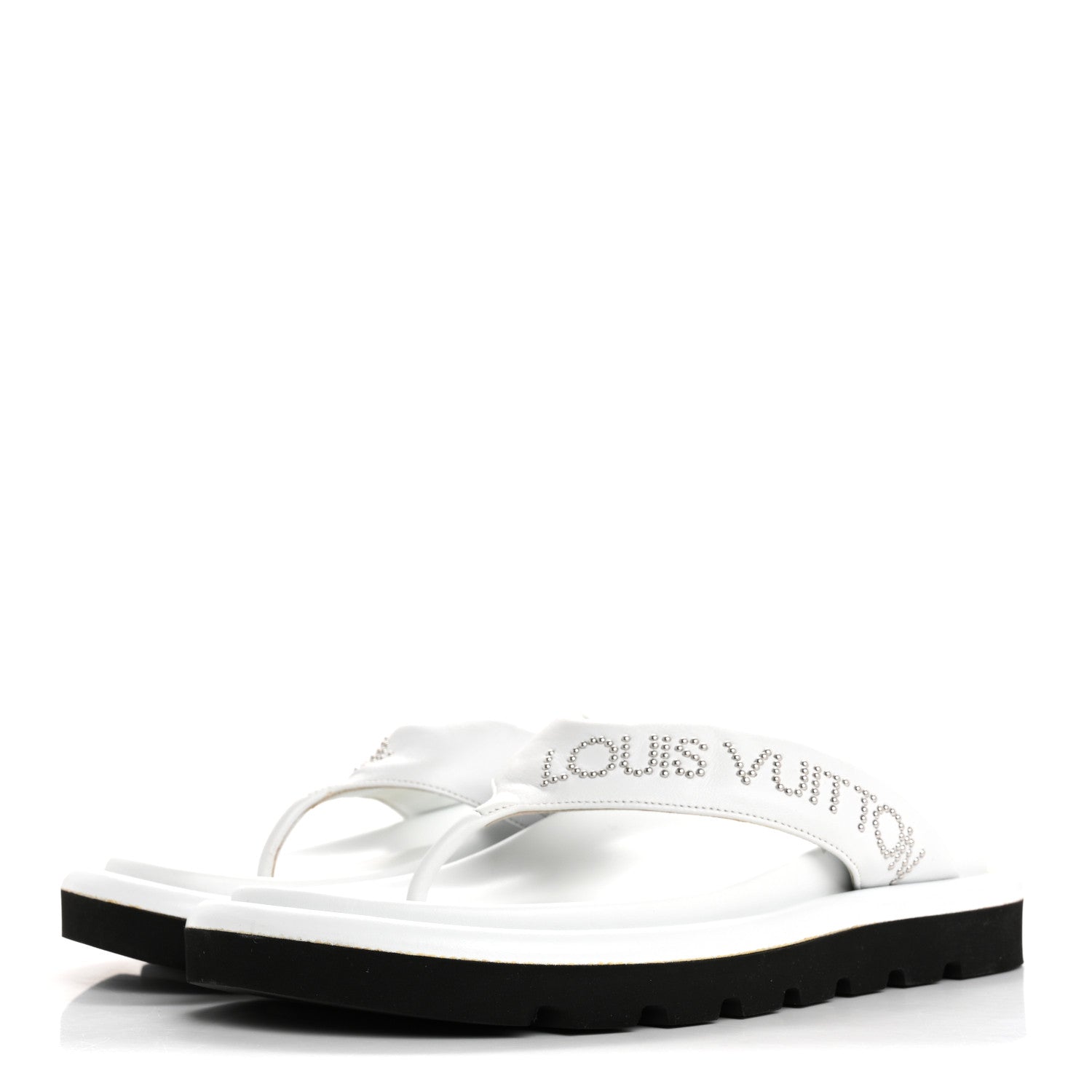 Louis Vuitton Calfskin Logo Studded Pillow Flat Thong Sandals 35 White 4 of 11