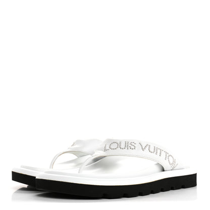 Louis Vuitton Calfskin Logo Studded Pillow Flat Thong Sandals 35 White 4 of 11