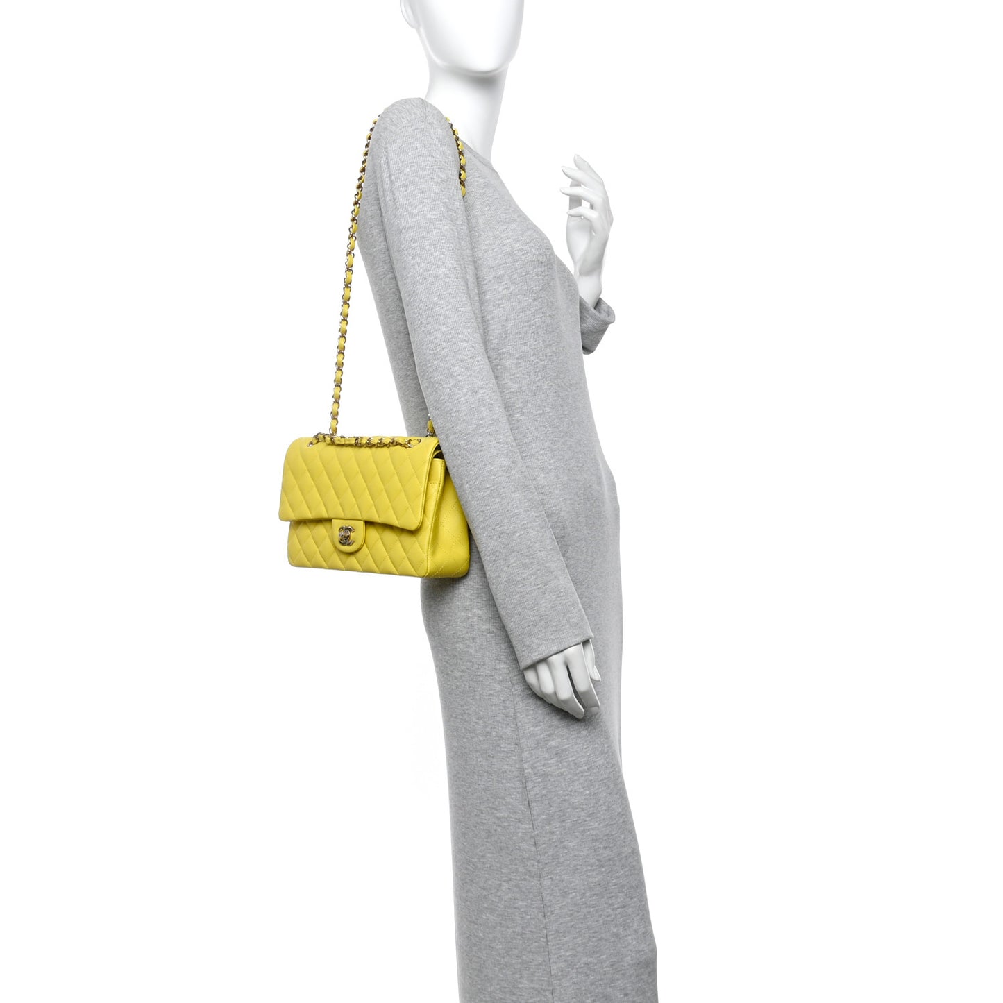 Caviar Quilted Medium Double Flap Yellow