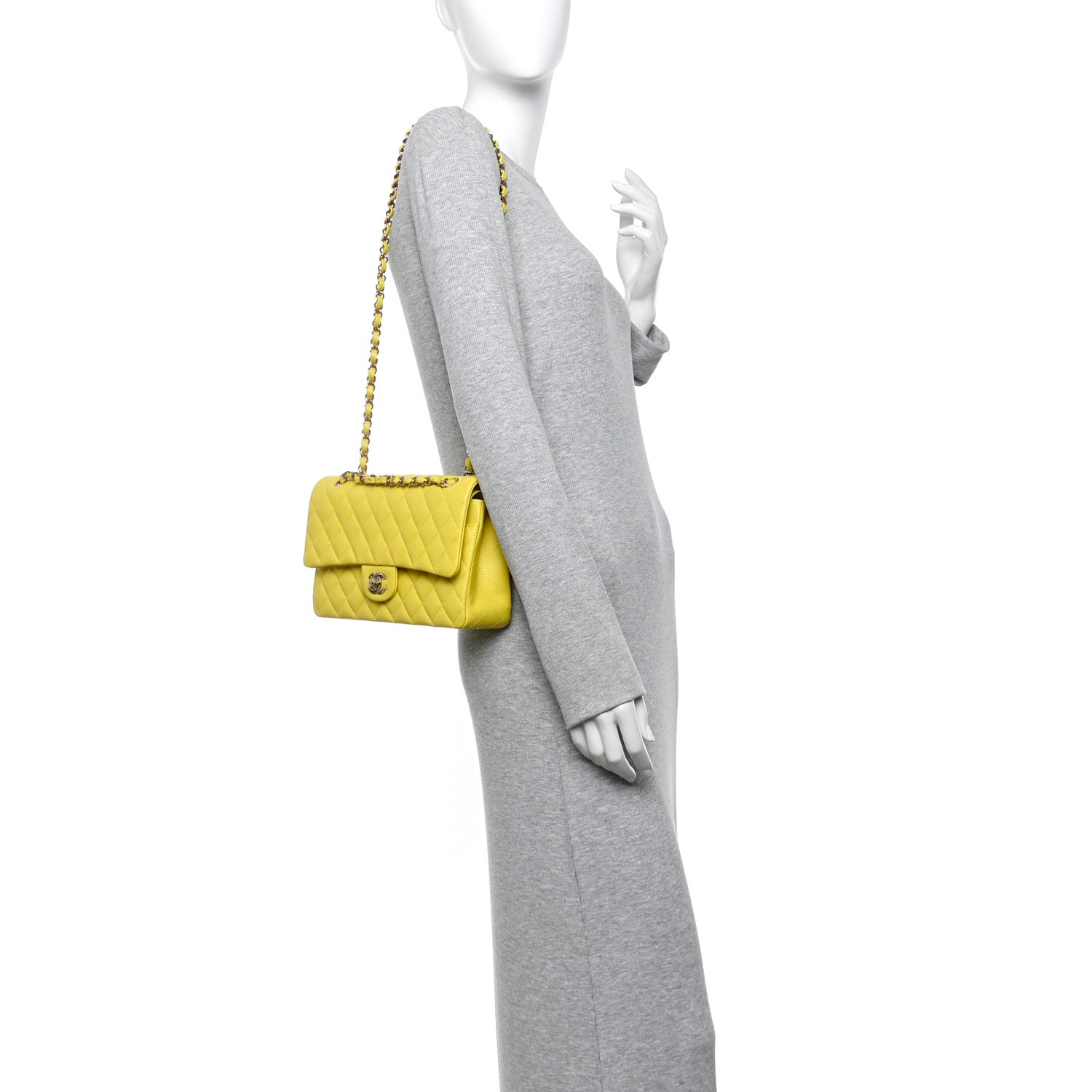 Chanel Caviar Quilted Medium Double Flap Yellow 2 of 10