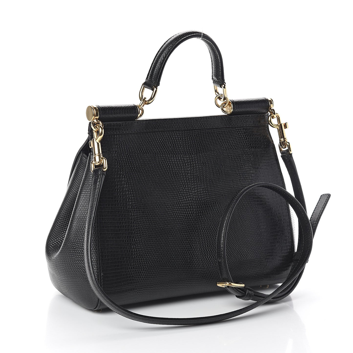 Iguana Calfskin Embossed Medium Miss Sicily Satchel Black