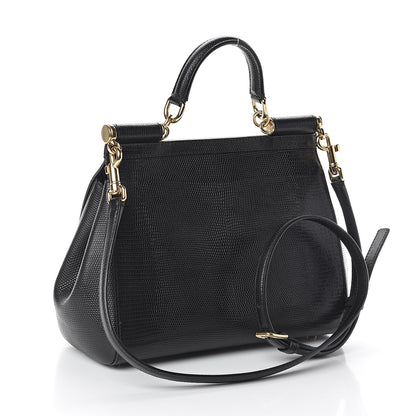 Dolce & Gabbana Iguana Calfskin Embossed Medium Miss Sicily Satchel Black 2 of 8