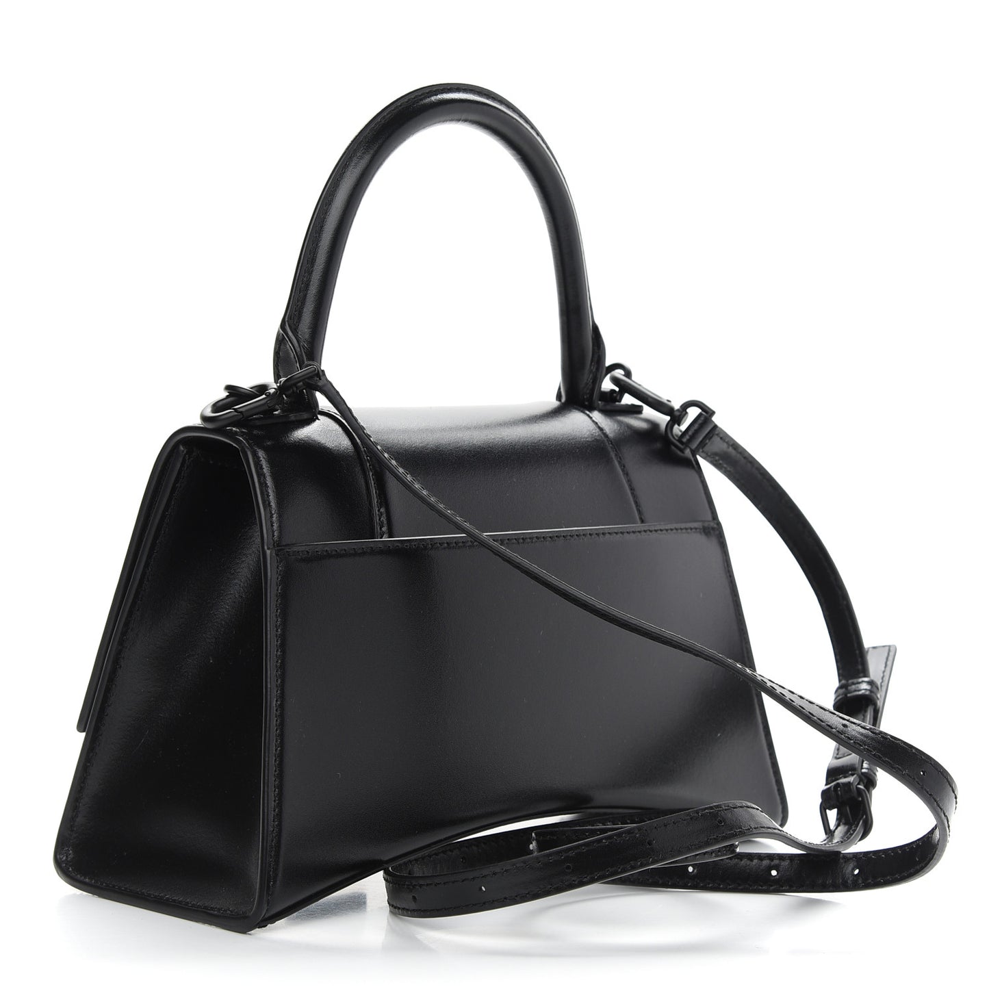 Shiny Box Calfskin Monochrome Small Hourglass Top Handle Bag Black