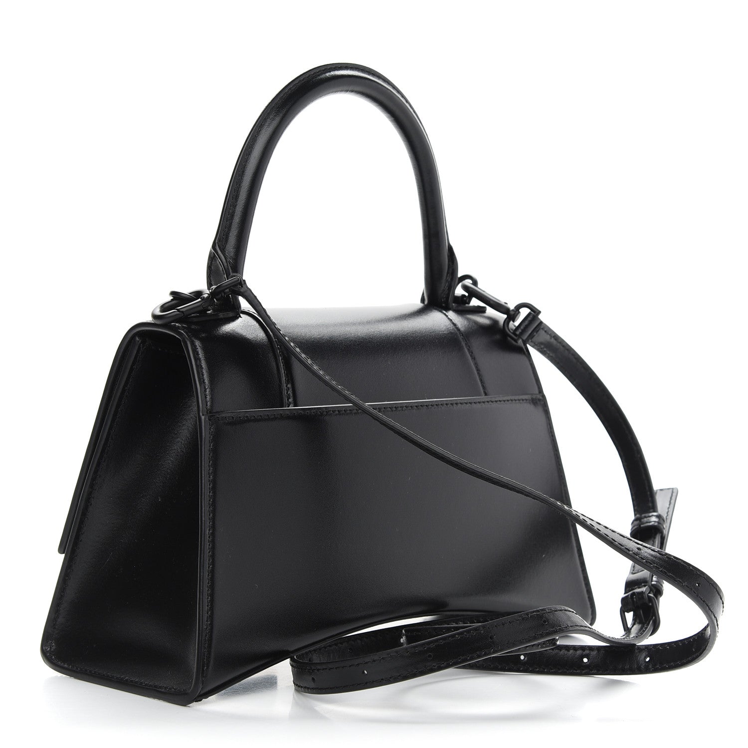 Balenciaga Shiny Box Calfskin Monochrome Small Hourglass Top Handle Bag Black 2 of 7