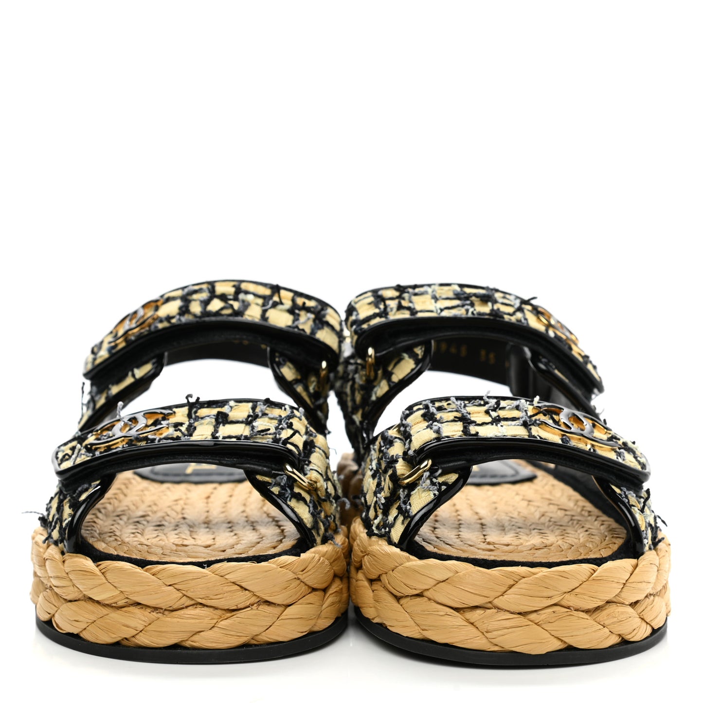 Tweed Patent Calfskin Velcro Dad Sandals 35 Yellow Black Gray