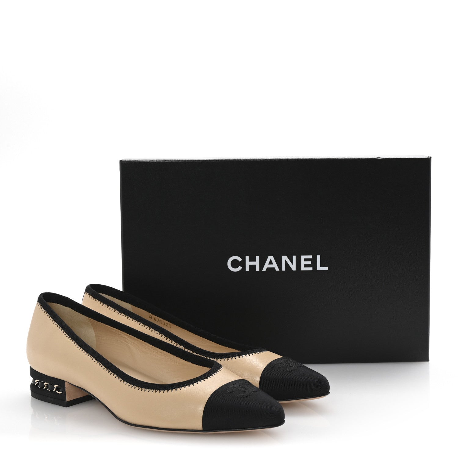 Chanel Lambskin Grosgrain Cap Toe Chain Pumps 38 Beige Black 10 of 10